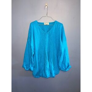 Avalin Women's 100% Cotton Turquoise Blue V-Neck Sweater 3/4 Sleeve One Size